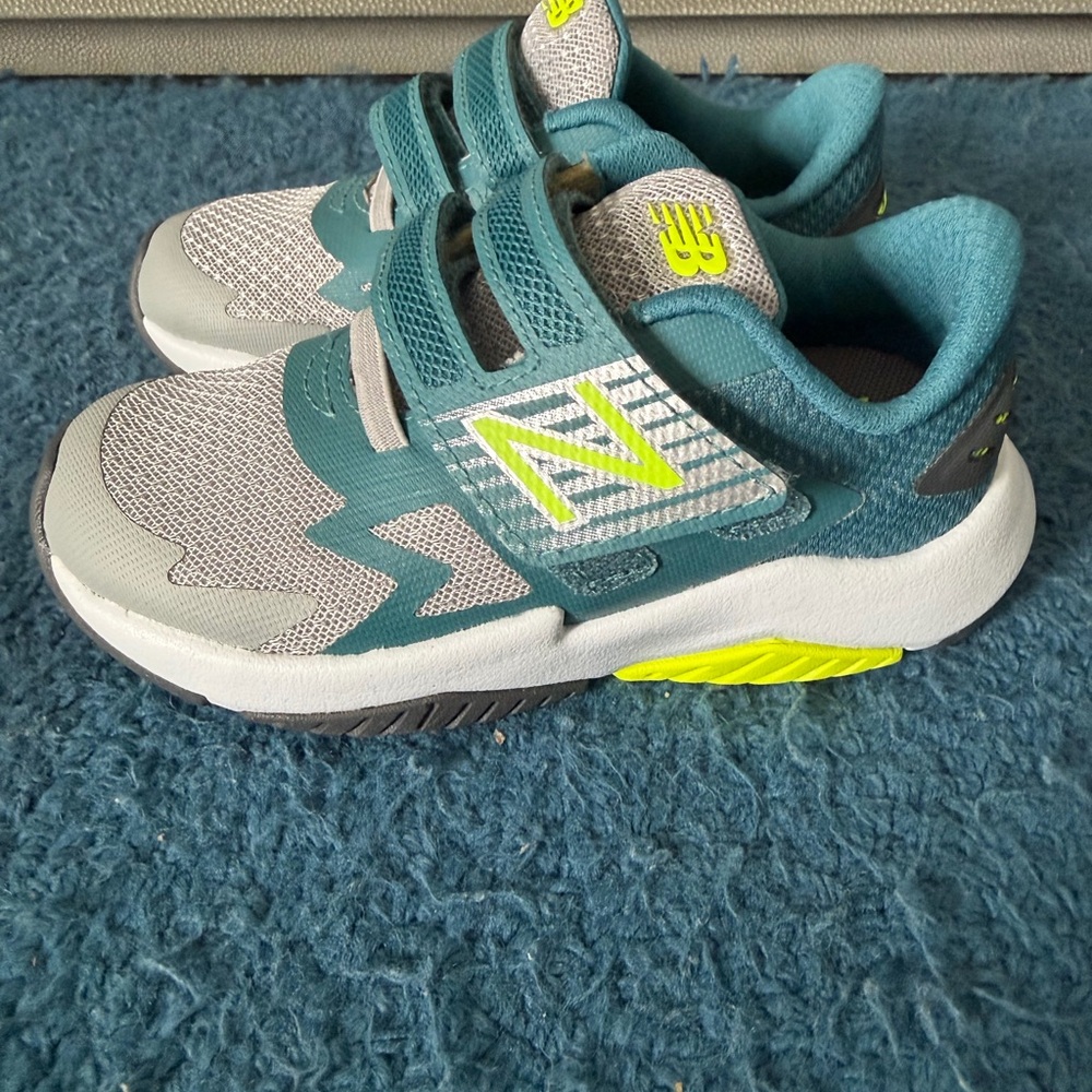 New Balance Teal, Gray & Yellow Kids' Velcro Sneakers